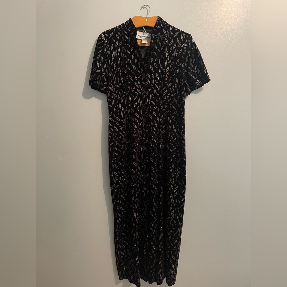 Vintage Another Thyme Women’s Size 12 Black Glitter Button Down Short Sleeve